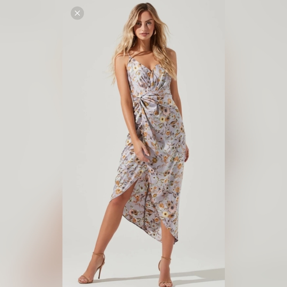 ASTR Giselle Floral Twist Front Midi Dress